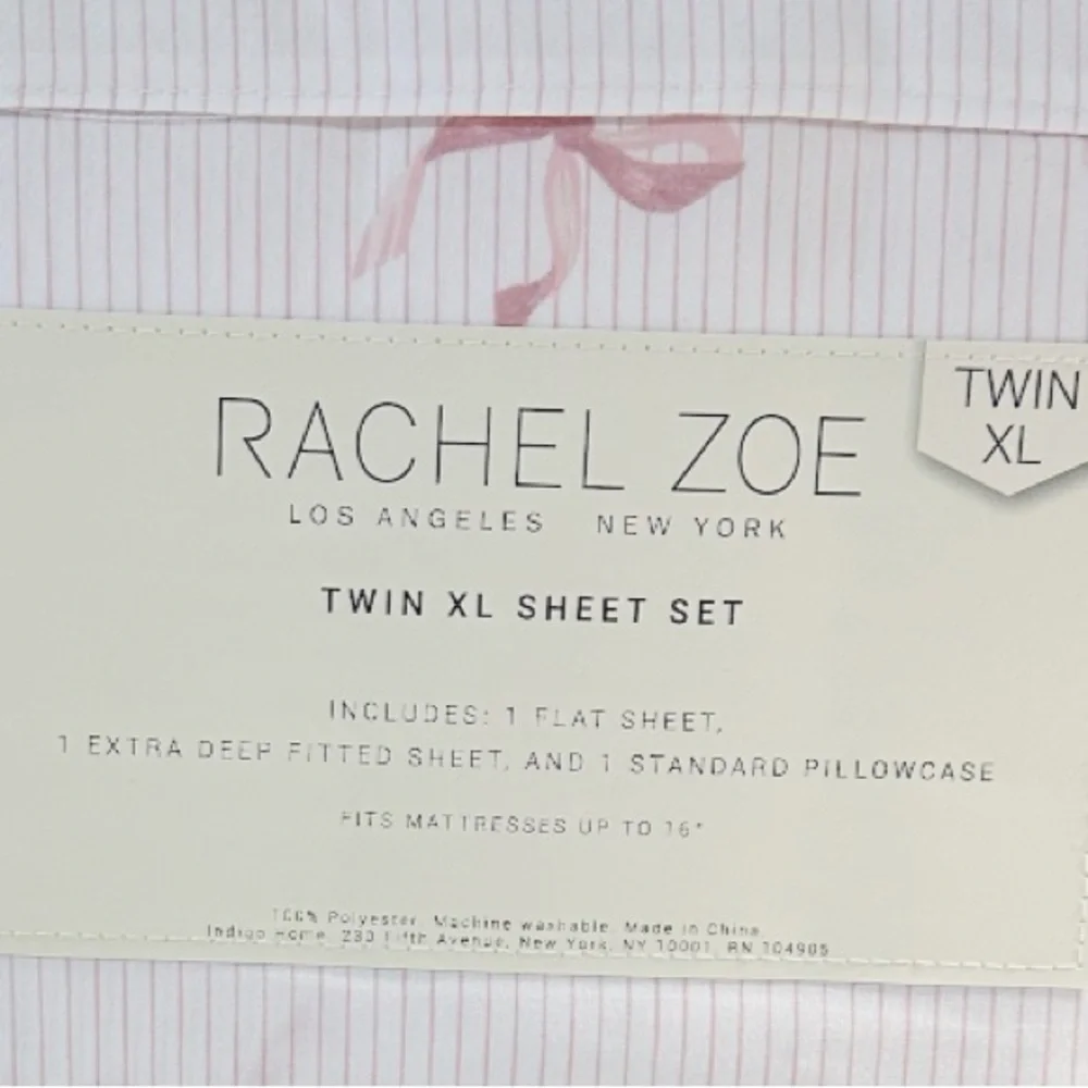 NEW Rachel Zoe BOWS & STRIPES PINK/WHITE Twin XL Sheet Set